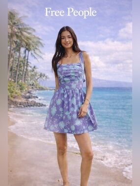 Free People Meet Me In Maui Floral Mini Dress S Small NWOT Tie Back